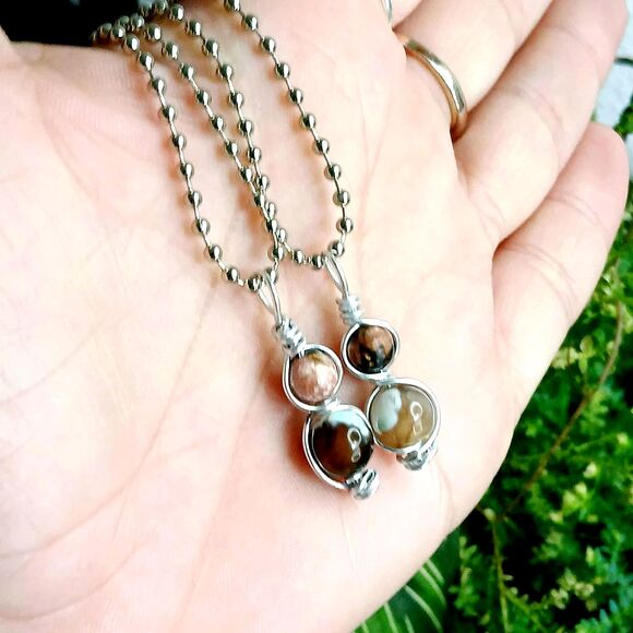 Rhodonite & Agate Crystal Necklace, Gemstone Necklace, 16" Ball Chain - Picture 2 of 4